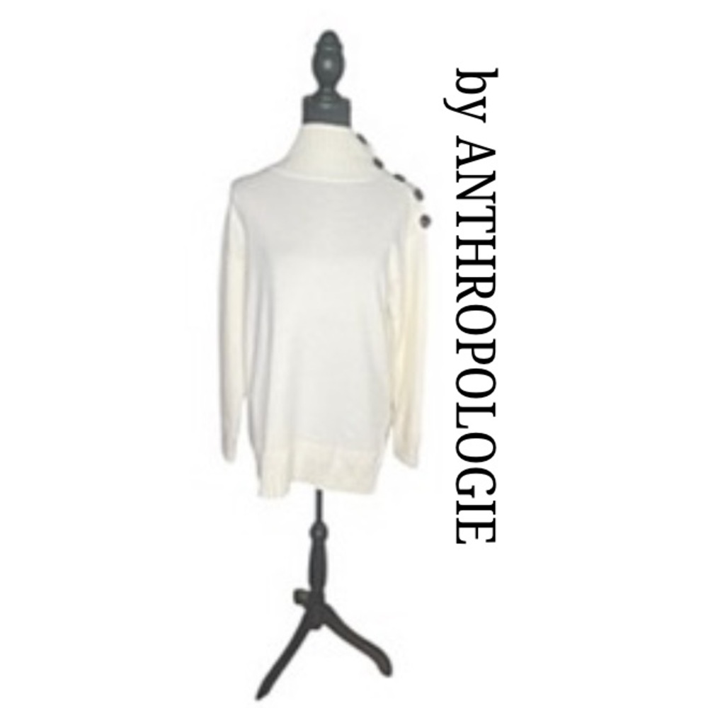 Anthropologie Tunic Sweater Size XS Cream Margarita Turtleneck Mock Buttons EUC!